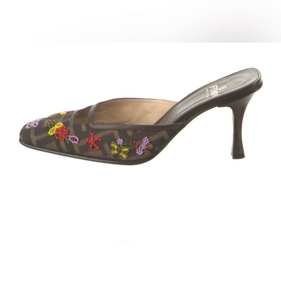 Fendi square toe monogram beaded mules - Picture 8 of 9